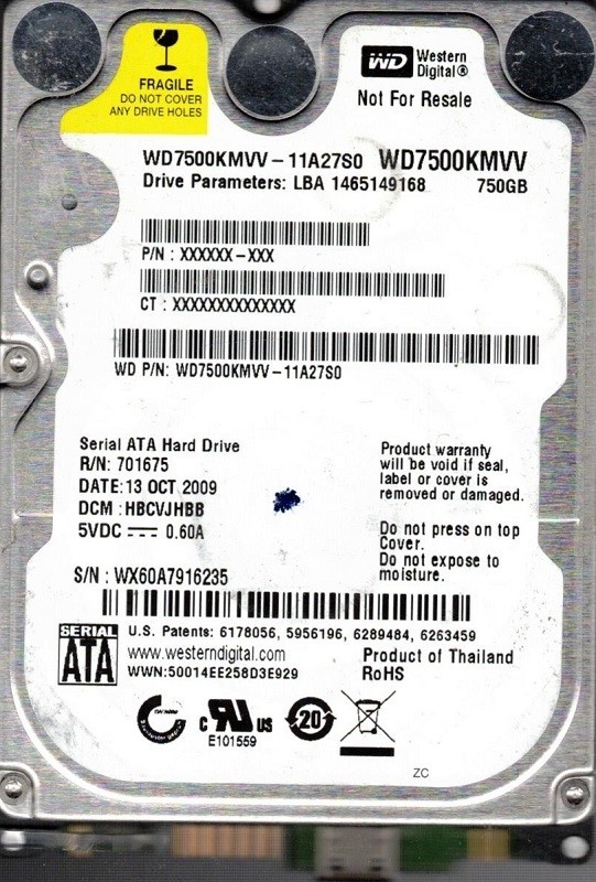 Western Digital WD7500KMVV-11A27S0 750GB DCM: HBCVJHBB WX60A