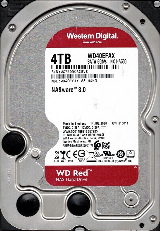 Western Digital WD40EFAX-68JH4N0 WX72D JUL 2020 Thailand 4TB