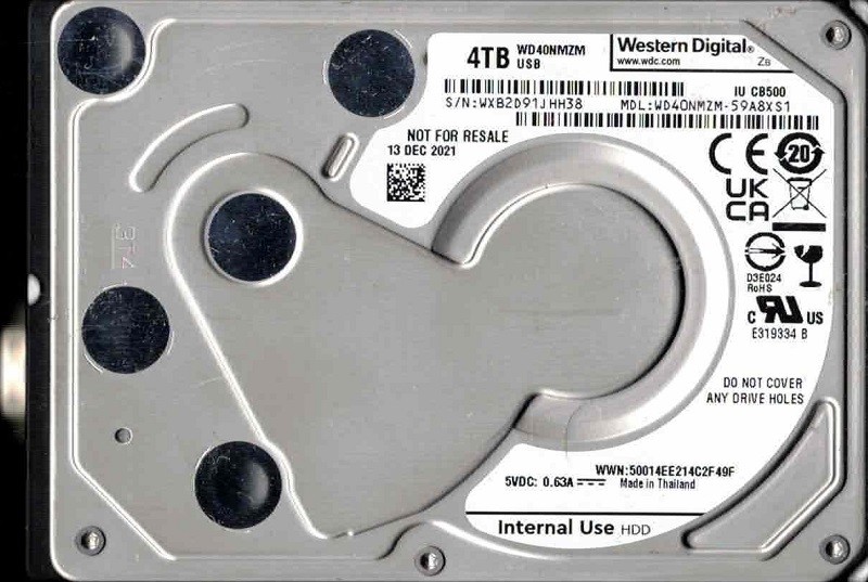 WD40NMZM-59A8XS1 USB C WXB2D DEC 2021 Western Digital 4TB