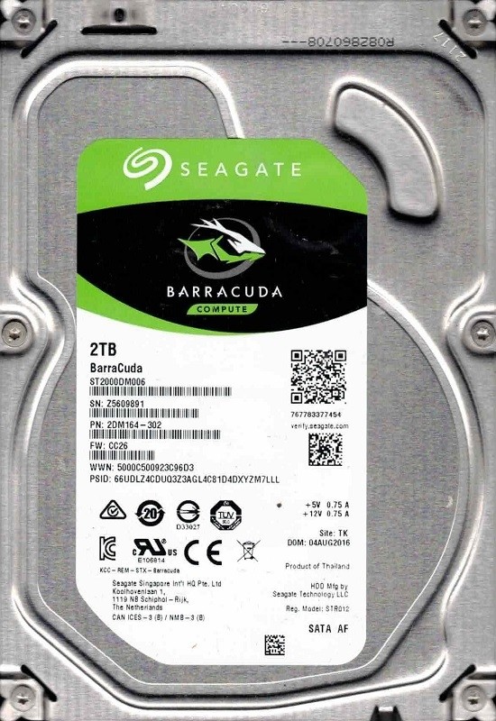 ST2000DM006 P/N: 2DM164-302 F/W: CC26 TK Z560 AUG 2016 Seagate 2TB