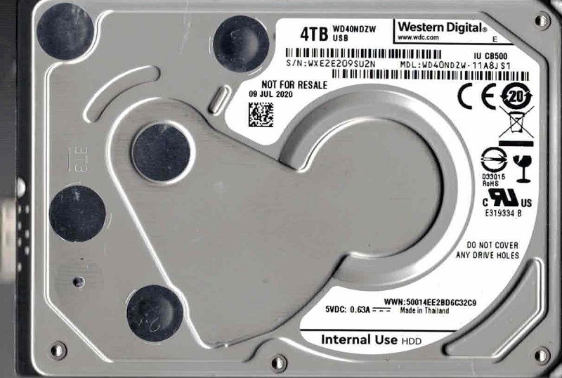 WD40NDZW-11A8JS1 USB 3.0 WXE2E JUL 2020 Thailand 4TB Western Digital