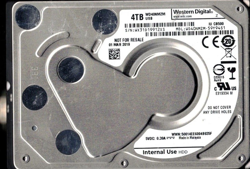 WD40NMZM-59Y94S1 USB 3.0 WX31D MAR 2019 Malaysia Western Digital 4TB