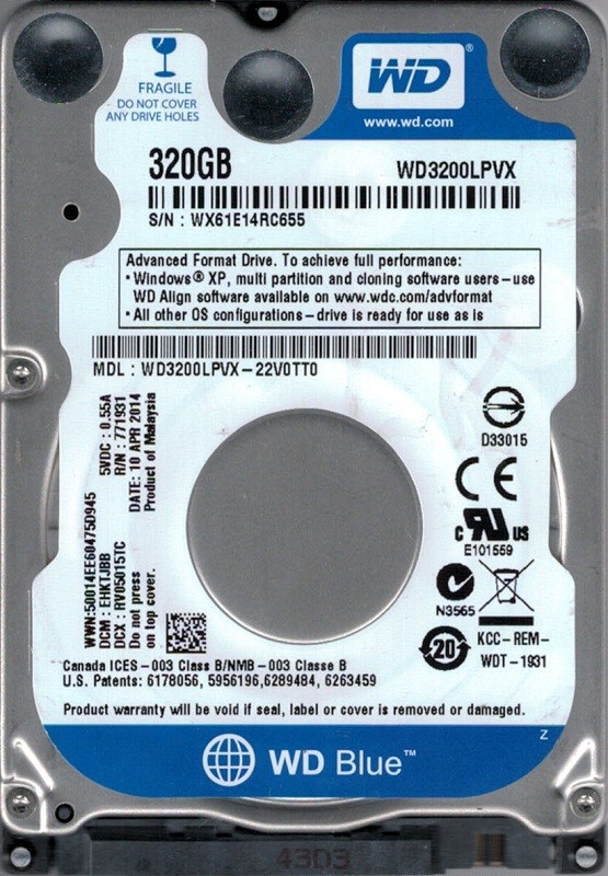 WD3200LPVX-22V0TT0 DCM: EHKTJBB WX61E Western Digital 320GB