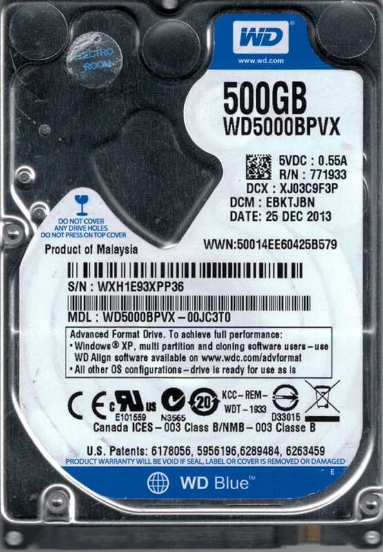 WD5000BPVX-00JC3T0 DCM: EBKTJBN WXH1E Western Digital 500GB