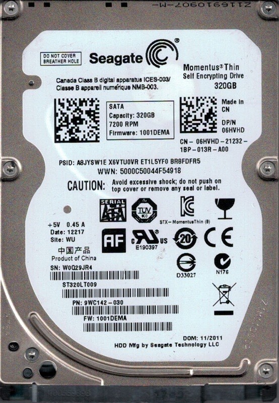 ST320LT009 P/N: 9WC142-030 F/W: 1001DEMA WU W0Q Seagate 320GB