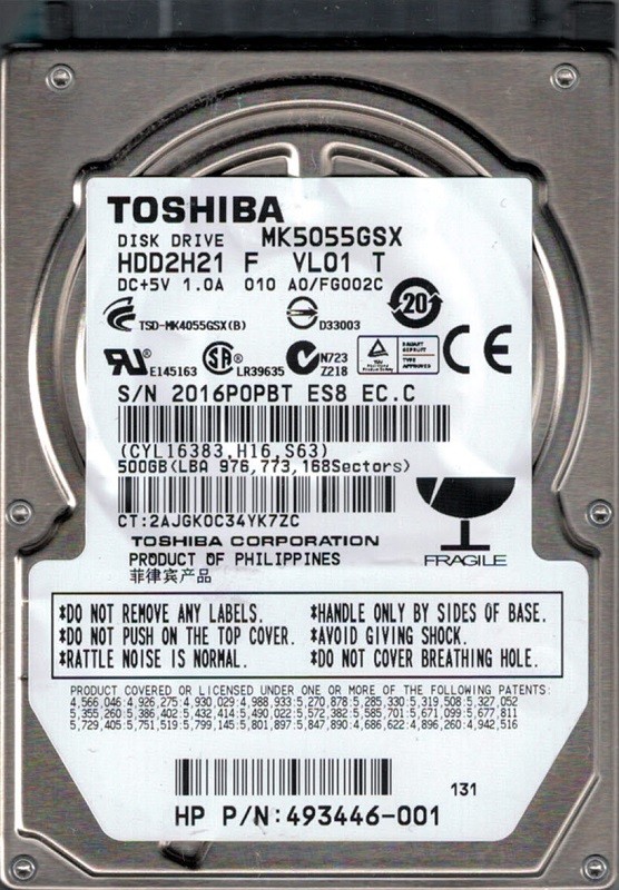 MK5055GSX HDD2H21 F VL01 T Toshiba 500GB