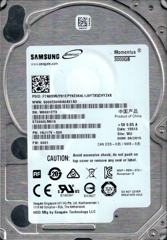 ST3000LM016 P/N: 1N217V-566 F/W: 0001 WU Samsung Seagate 3TB