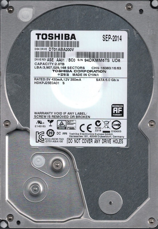 DT01ABA200V ASE AA01/BC0 CHINA Toshiba 2TB