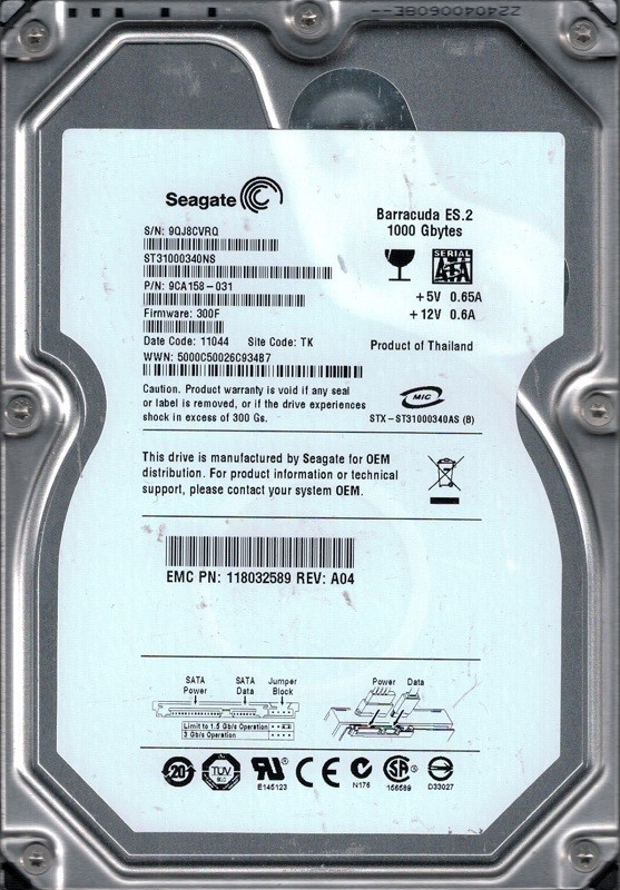 Seagate ST31000340NS F/W: 300F P/N: 9CA158-031 TK 9QJ 1TB
