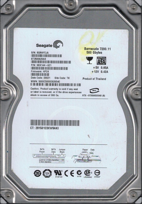 Seagate ST3500620AS P/N: 9BX144-621 F/W: HP24 TK 9QM 500GB