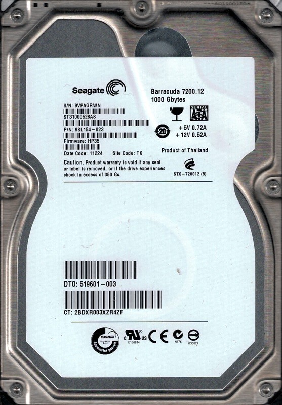 Seagate ST31000528AS P/N: 9SL154-023 F/W: HP35 1TB TK 9VP Desktop Hard Drive