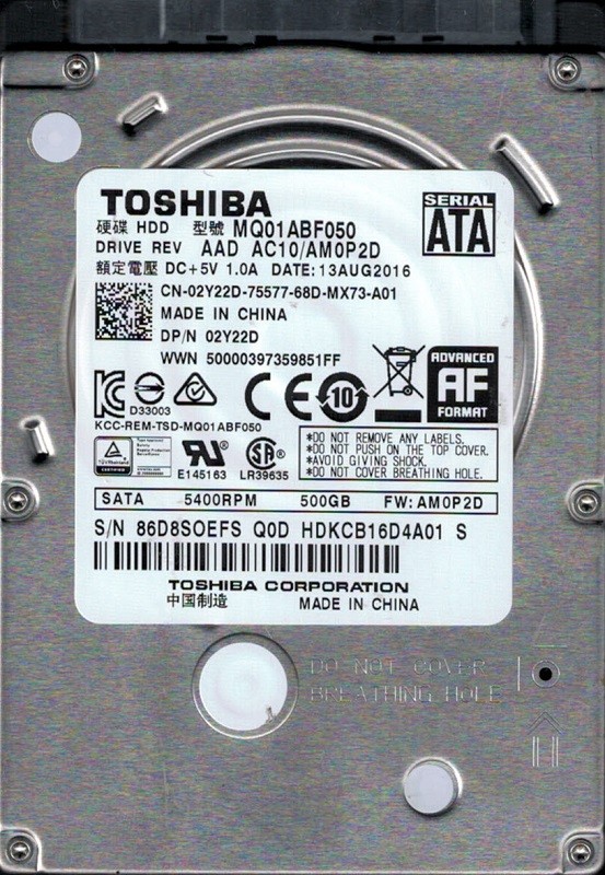 MQ01ABF050 AAD AC10/AM0P2D China Toshiba 500GB