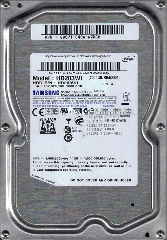Samsung HD203WI 2TB P/N: 60071-C48A-A7R6M