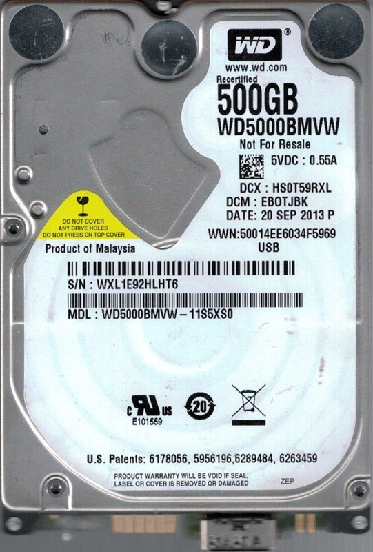 Western Digital WD5000BMVW-11S5XS0 USB 3.0 500GB DCM: EBOTJBK WXL1E