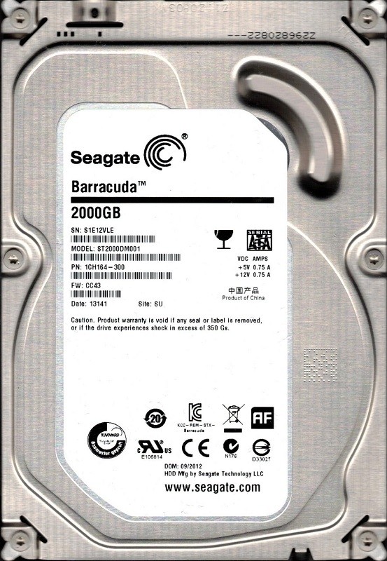 Seagate ST2000DM001 F/W: CC43 P/N: 1CH164-300 2TB SU S1E