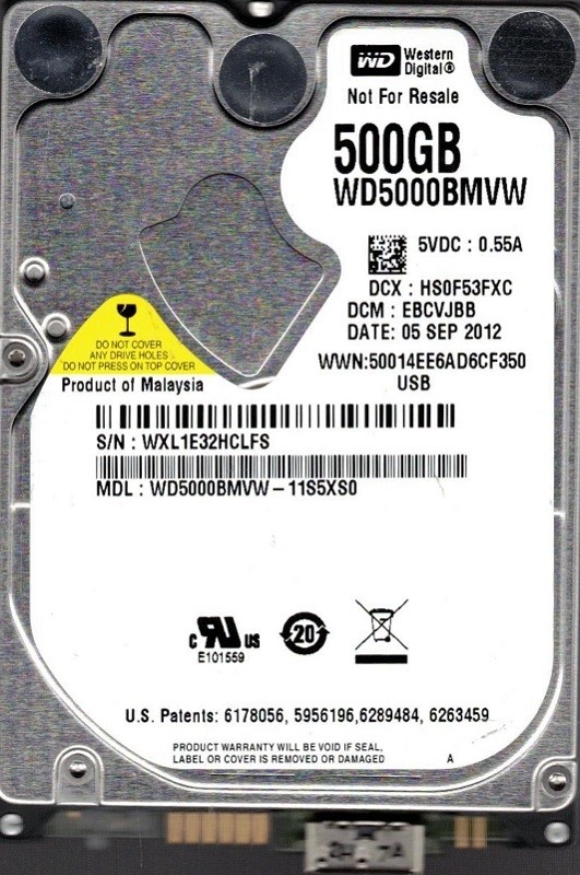 WD5000BMVW-11S5XS0 DCM: EBCVJBB WXL1E Western Digital 500GB