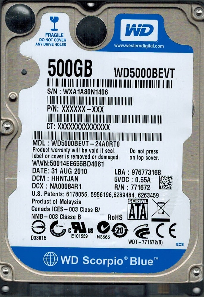WD5000BEVT-24A0RT0 Western Digital DCM: HHNTJAN 500GB