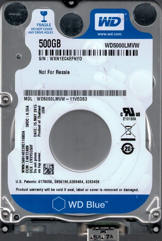 WD5000LMVW-11VEDS3 DCM: EAKT2ABB WXN1E Western Digital 500GB