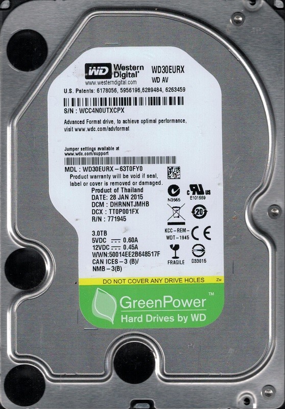 Western Digital WD30EURX-63T0FY0 3TB DCM: DHRNNTJMHB