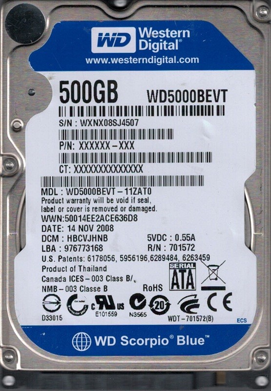 Western Digital WD5000BEVT-11ZAT0 DCM: HBCVJHNB 500GB