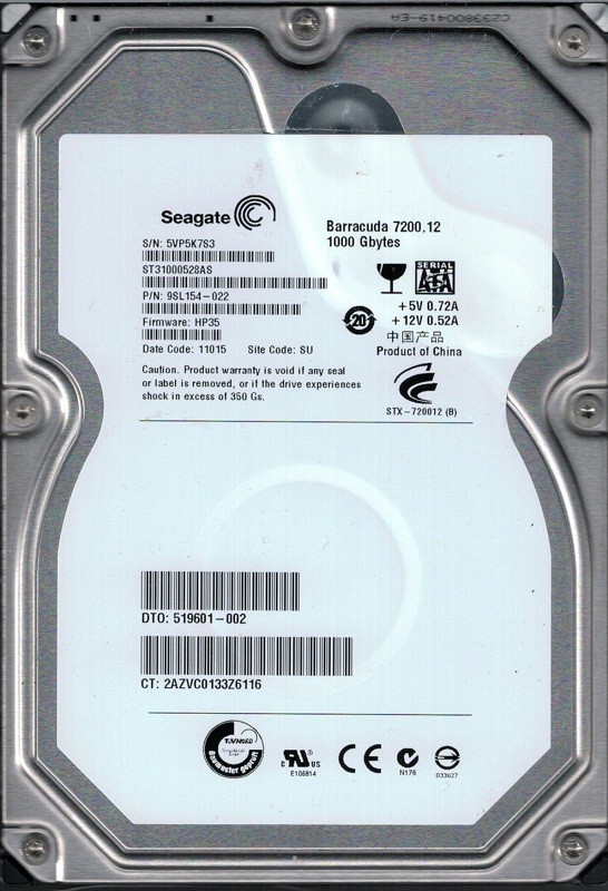 ST31000528AS P/N: 9SL154-022 F/W: HP35 SU 5VP Seagate 1TB