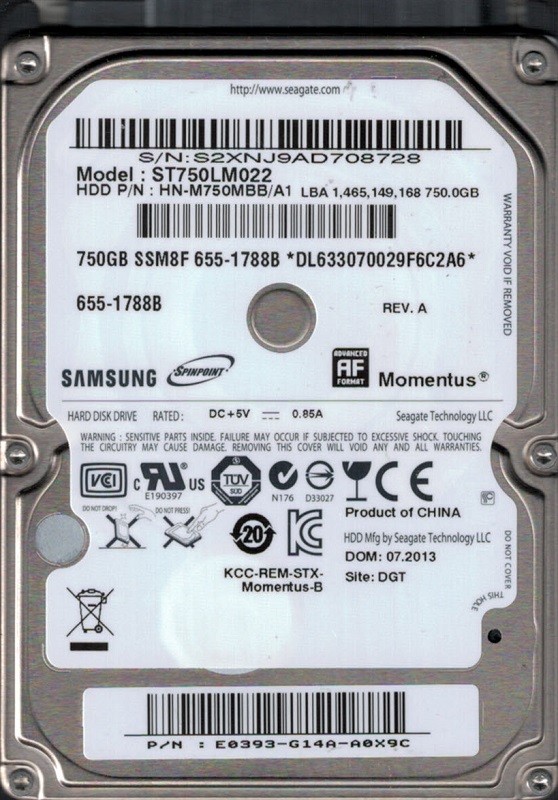 Samsung ST750LM022 HN-M750MBB/A1 P/N: E0393-G14A-A0X9C MAC 655-1788B 750GB