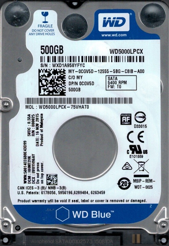WD5000LPCX-75VHAT0 DCM: HHMT2HK Western Digital 500GB