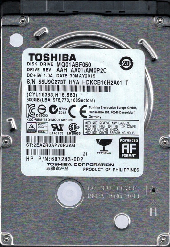 MQ01ABF050 AAH AA01/AM0P2C PHILIPPINES Toshiba 500GB