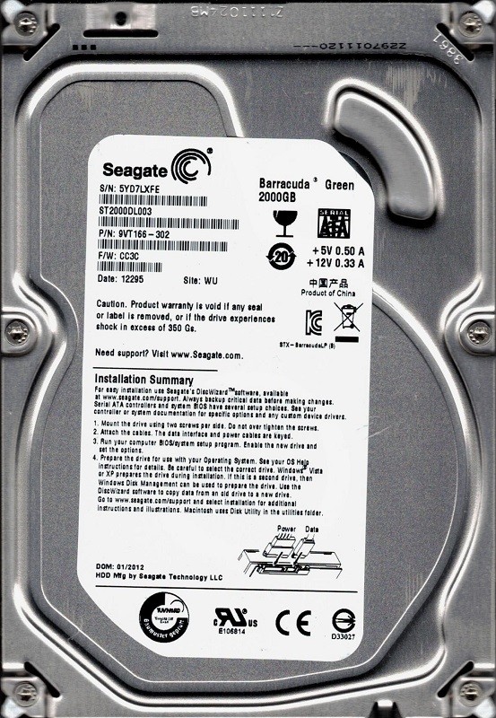 Seagate ST2000DL003 P/N: 9VT166-302 F/W: CC3C 2TB WU 5YD