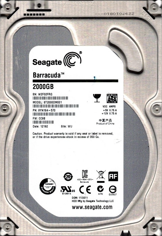 ST2000DM001 P/N: 9YN164-570 F/W: CC9B WU W2F Seagate 2TB