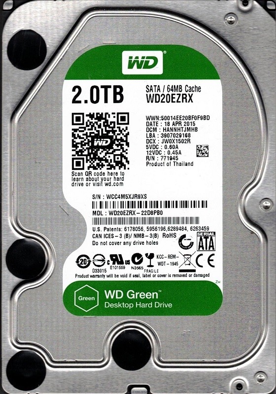 WD20EZRX-22D8PB0 DCM: HANNHTJMHB WCC4M Western Digital 2TB