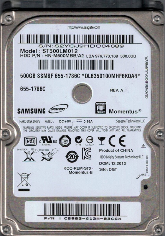 Samsung ST500LM012 HN-M500MBB/A2 500GB MAC 655-1786C Seagate