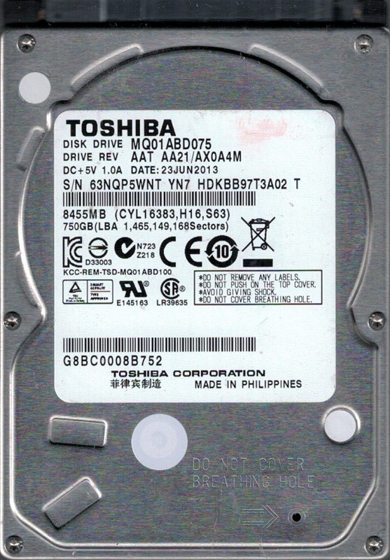 Toshiba MQ01ABD075 750GB AAT AA21/AX0A4M PHILIPPINES