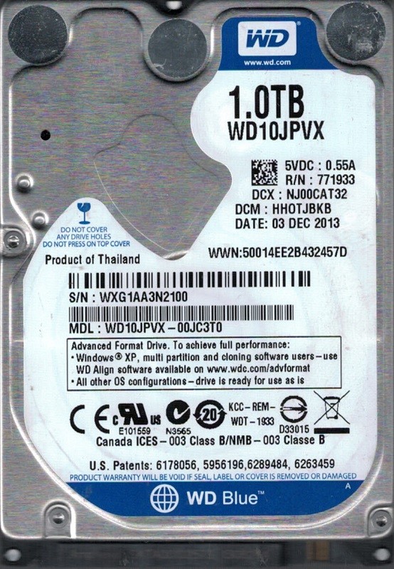 WD10JPVX-00JC3T0 DCM: HHOTJBKB WXG1A Western Digital 1TB