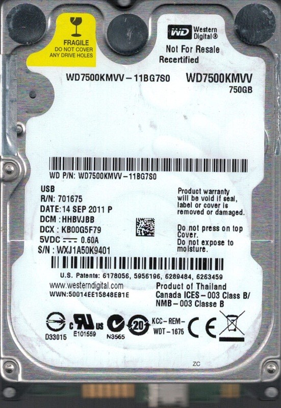 Western Digital WD7500KMVV-11BG7S0 USB 2.0 750GB DCM: HHBVJBB