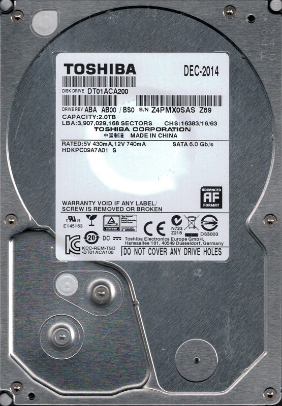 Toshiba DT01ACA200 HDKPC09A7A01 2TB ABA AB00/BS0 China
