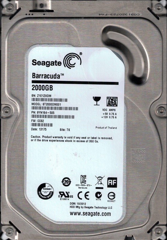 Seagate ST2000DM001 P/N: 9YN164-505 F/W: CC82 2TB TK Z1E