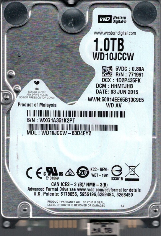 WD10JCCW-63D4FY2 DCM: HHMTJHB WXG1A Western Digital 1TB