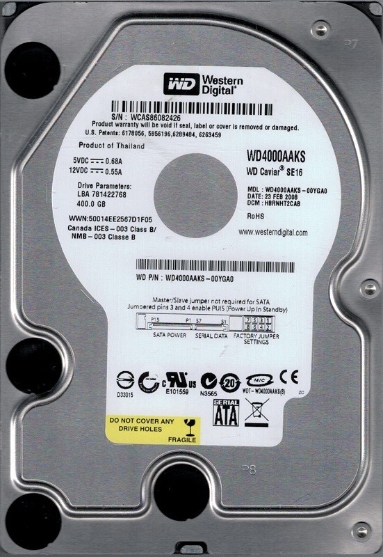 Western Digital WD4000AAKS-00YGA0 400GB DCM: HBRNHT2CAB