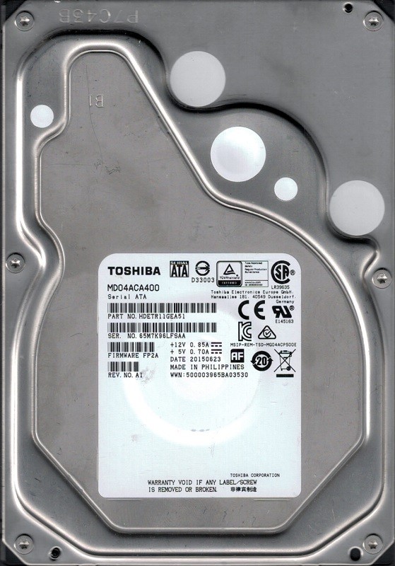 MD04ACA400 Toshiba 4TB P/N: HDETR11GEA51 F/W: FP2A Desktop Hard Drive