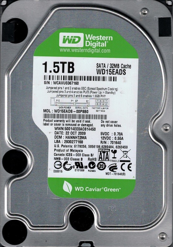 Western Digital WD15EADS-00P8B0 1.5TB DCM: HANNHT2MA