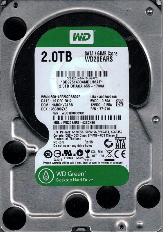 WD20EARS-42S0XB0 DCM: HARCHV2ABB MAC 655-1700A Western Digital 2TB