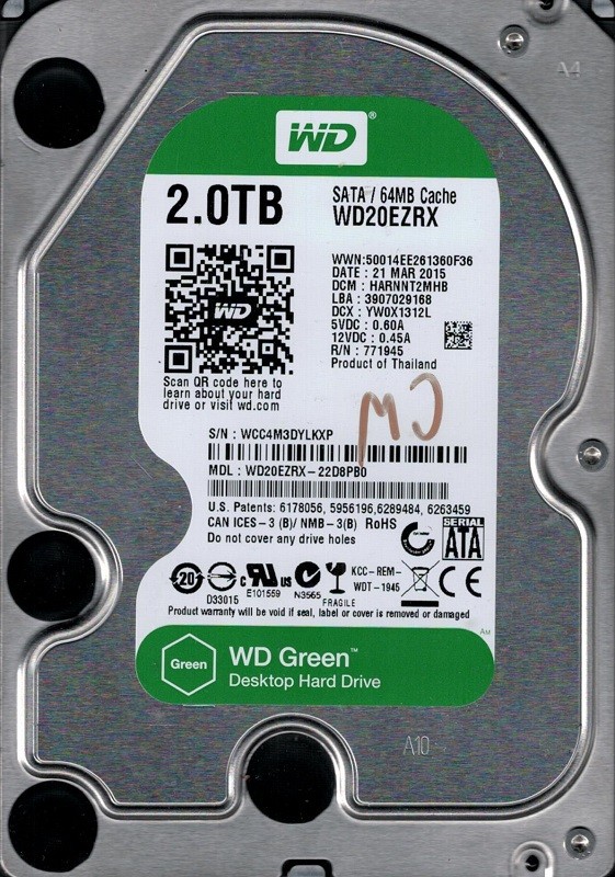 WD20EZRX-22D8PB0 DCM: HARNNT2MHB WCC4M Western Digital 2TB