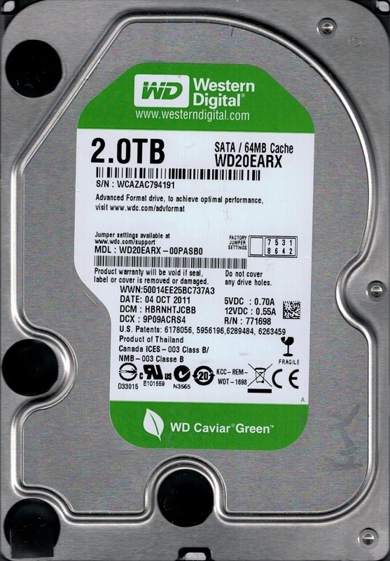 Western Digital WD20EARX-00PASB0 DCM: HBRNHTJCBB 2TB