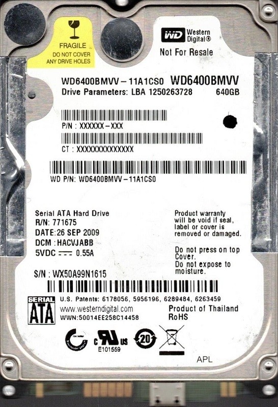 Western Digital WD6400BMVV-11A1CS0 USB 2.0 640GB DCM: HACVJABB WX50A