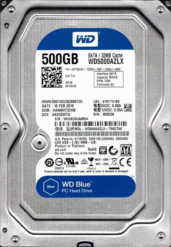 WD5000AZLX-75K2TA0 DCM: HANNHT2CHB WCC6Z Western Digital 500GB