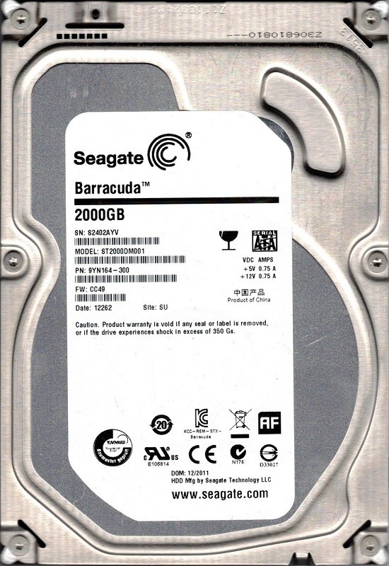 Seagate ST2000DM001 P/N: 9YN164-300 F/W: CC49 SU S24 2TB