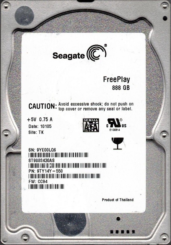 Seagate FreePlay ST9888430AS 888GB F/W: CC94 P/N: 9TY14Y-550 TK 9YE