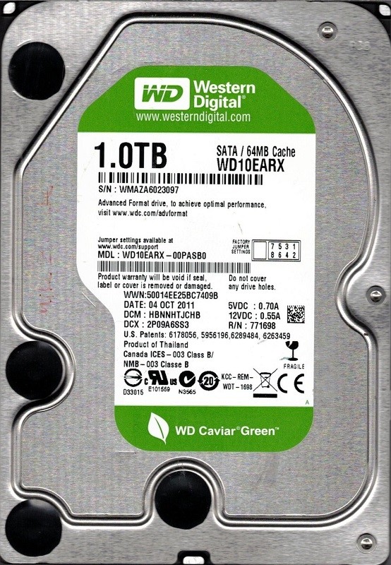 Western Digital WD10EARX-00PASB0 DCM: HBNNHTJCHB 1TB