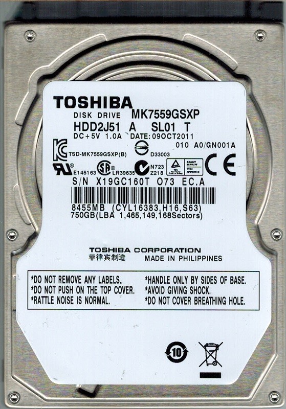 Toshiba MK7559GSXP 750GB HDD2J51 A SLO1 T PHILIPPINES